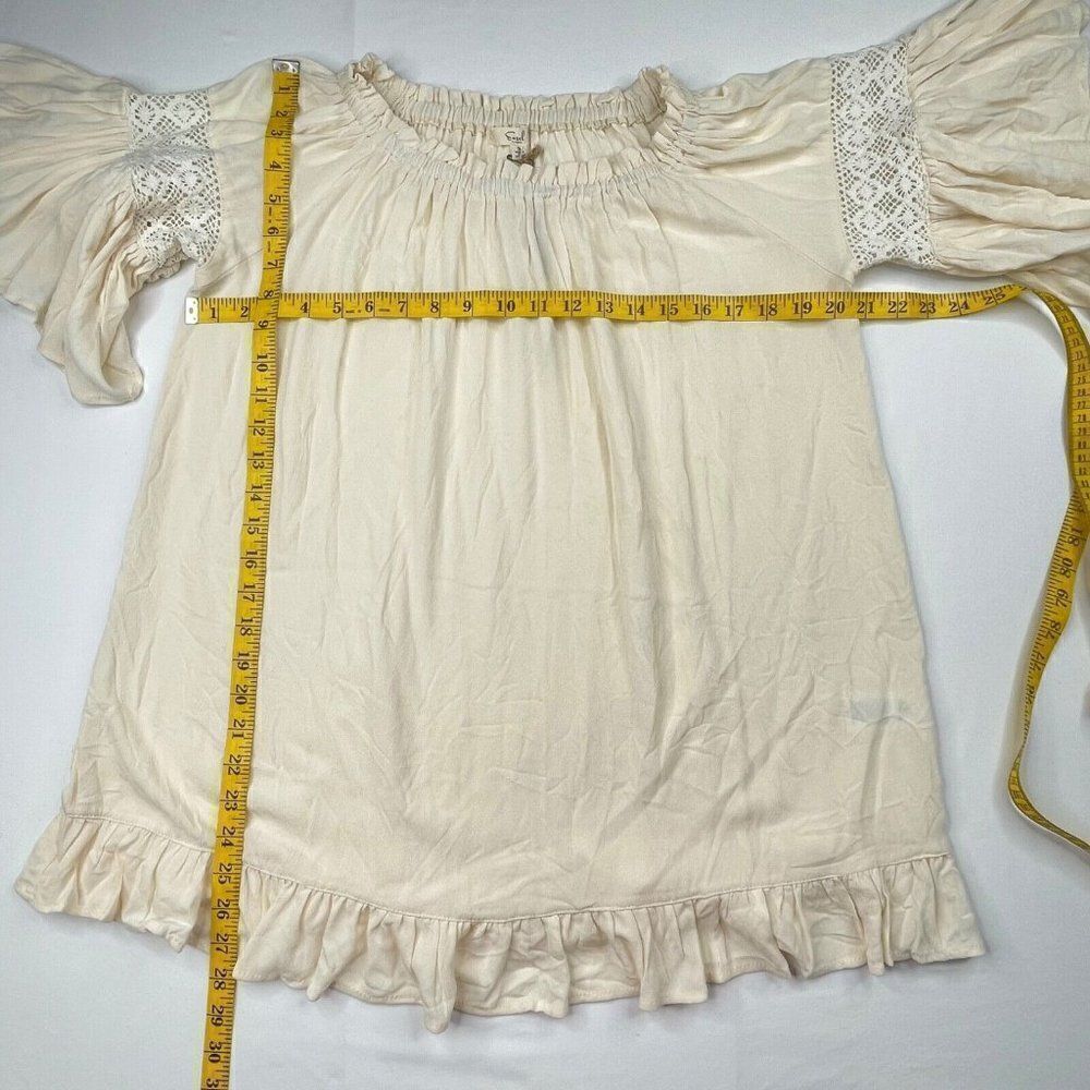Anthropologie Easel Ivory Cream Off Shoulder Crotchet Sleeve Boho Tunic NEW - Picture 7 of 7